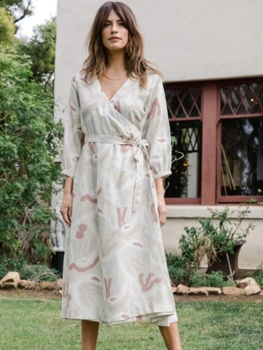 Tradlands Cream and Pink Midi Dress
